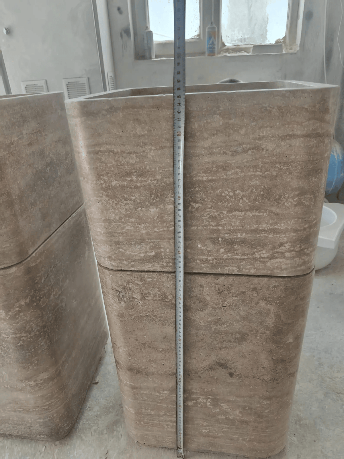 Luxury Travertine Pedestal Sink, Freestanding Natural Stone Basin, 36" Tall
