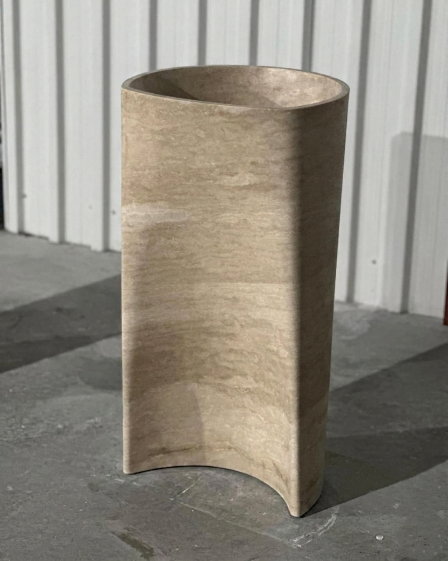 Luxury  solid Travertine Pedestal Sink, Curved Base Freestanding Stone Basin, 36" Tall