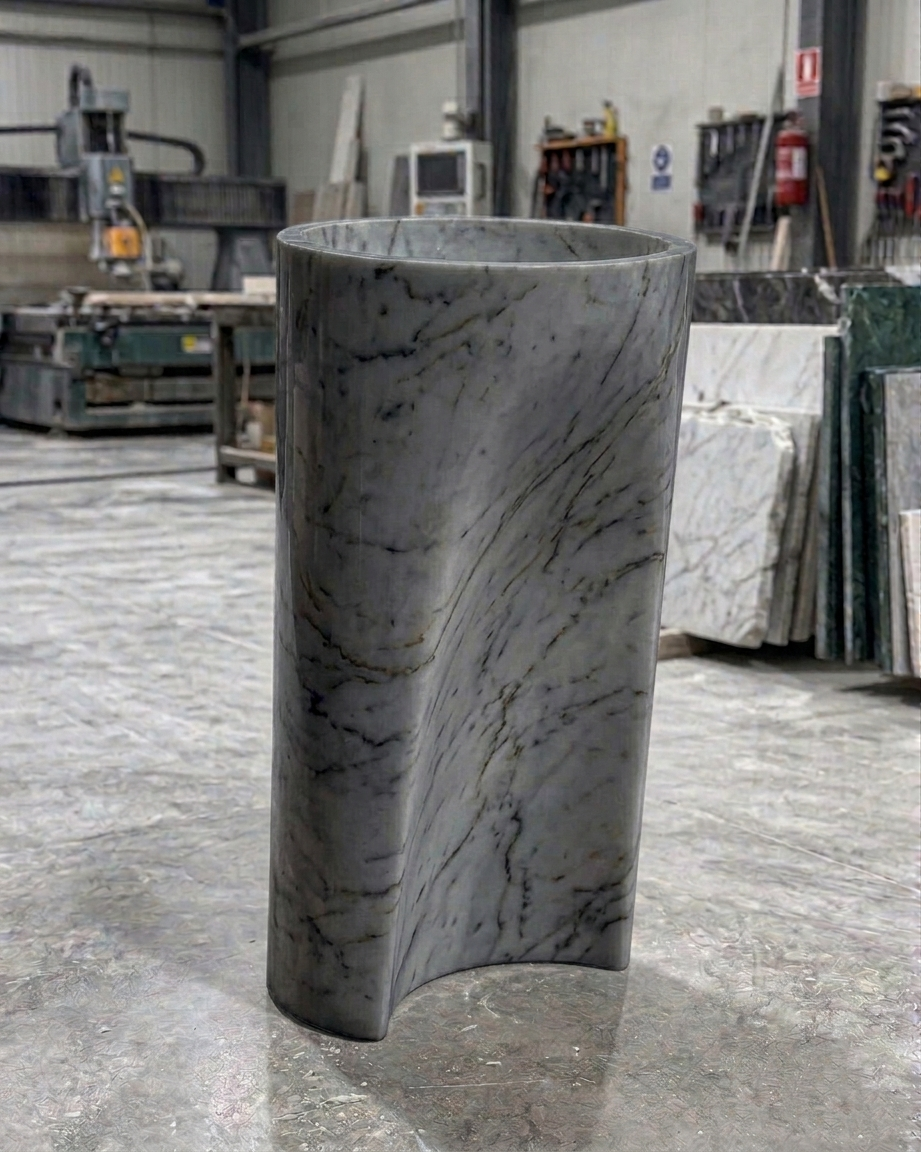 Luxury  solid Travertine Pedestal Sink, Curved Base Freestanding Stone Basin, 36" Tall