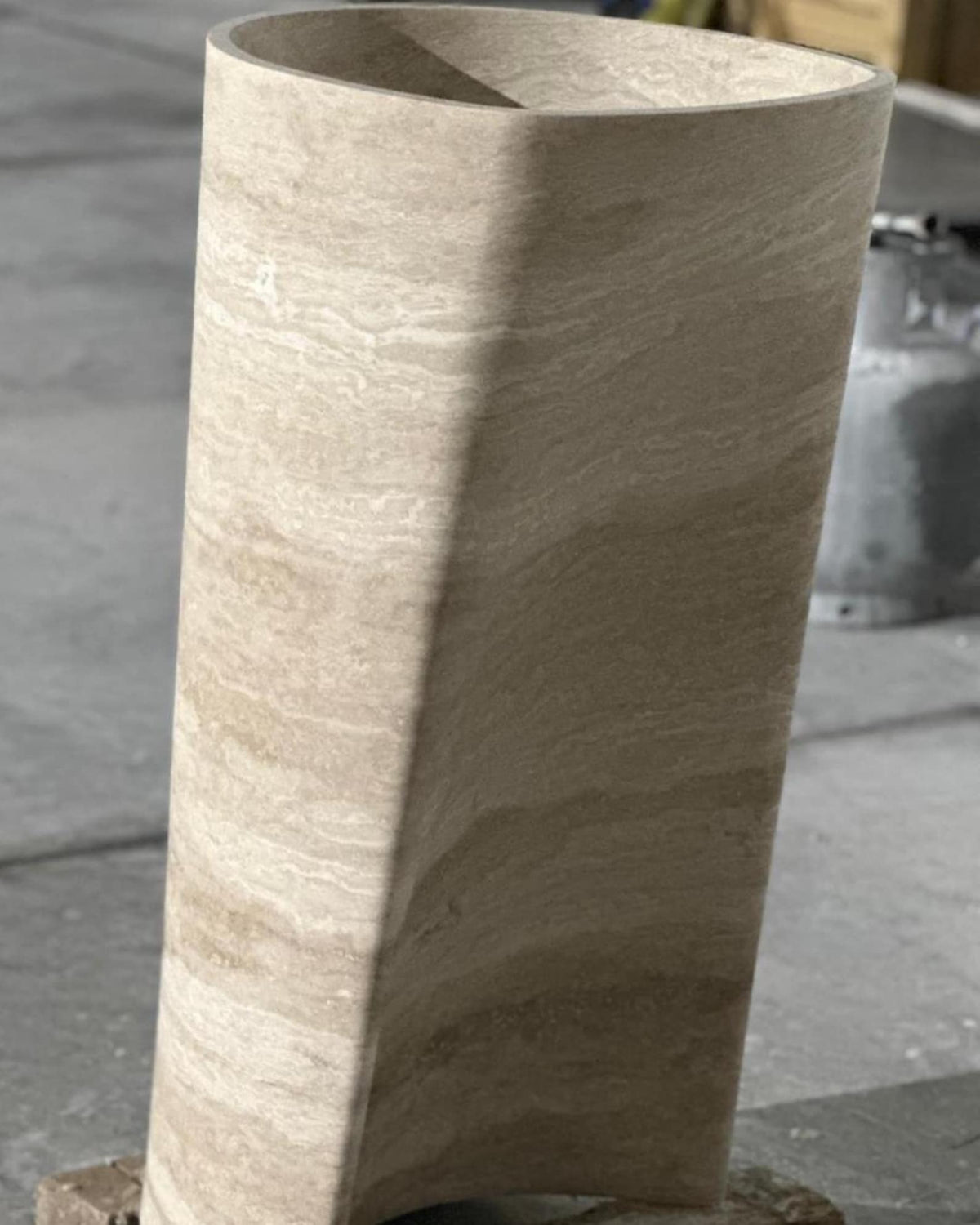 Luxury  solid Travertine Pedestal Sink, Curved Base Freestanding Stone Basin, 36" Tall