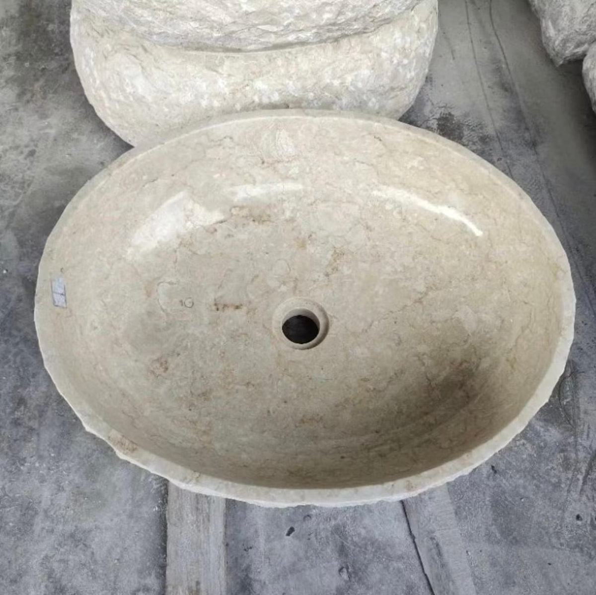Beige Travertine Vessel Sink, Oval Natural Stone Basin with Rustic Raw Edge