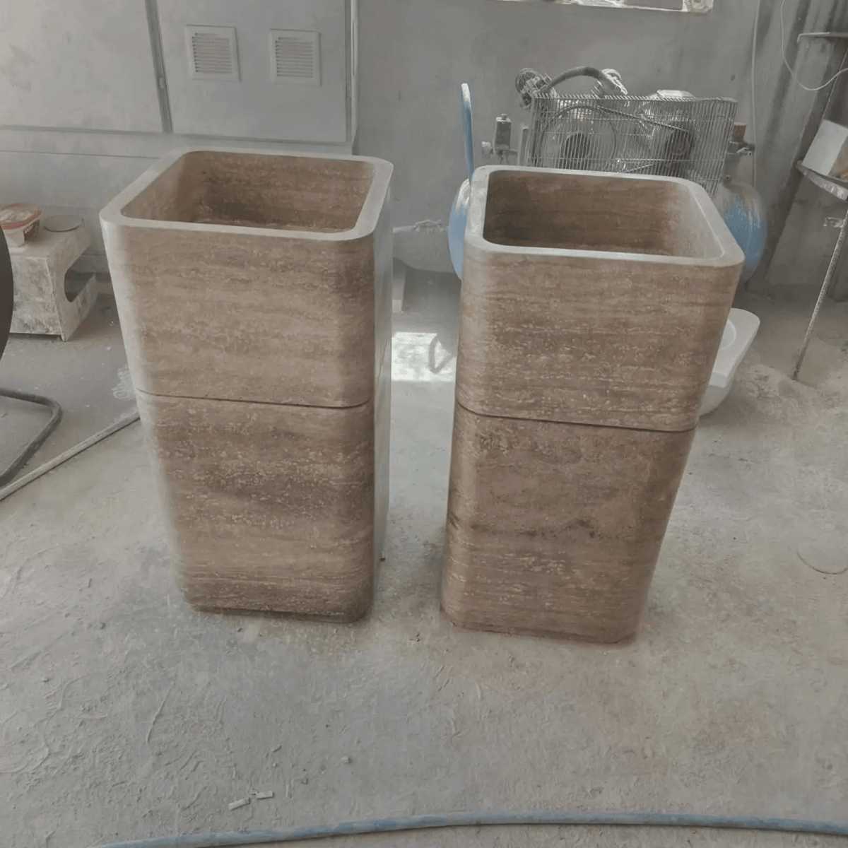 Luxury Travertine Pedestal Sink, Freestanding Natural Stone Basin, 36" Tall