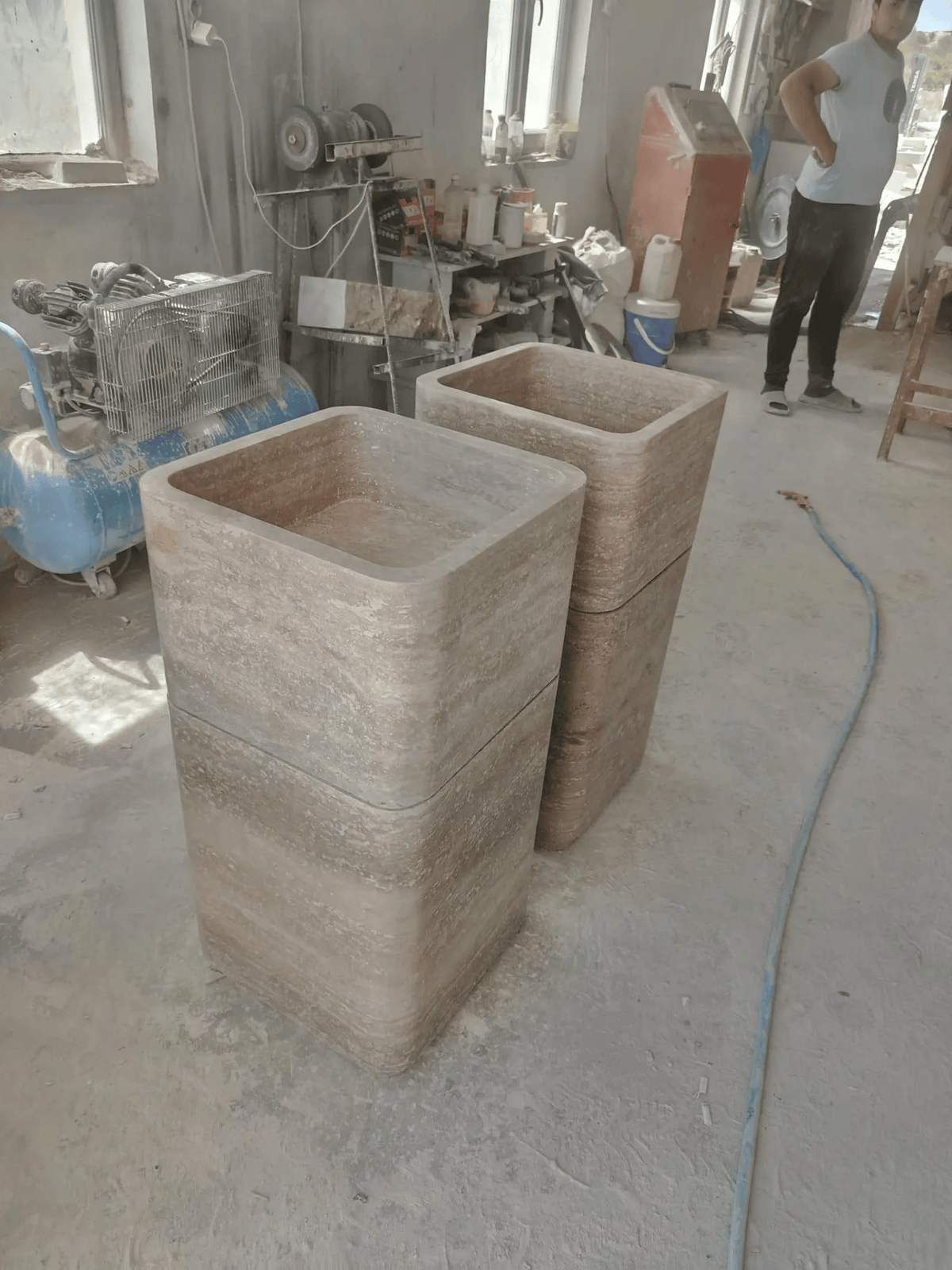 Luxury Travertine Pedestal Sink, Freestanding Natural Stone Basin, 36" Tall